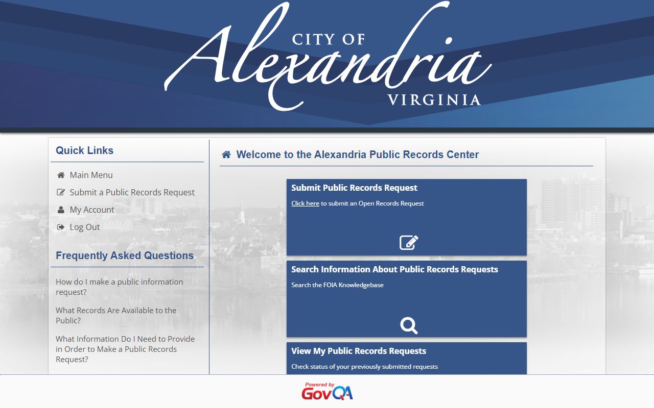 Alexandria background check FOIA portal