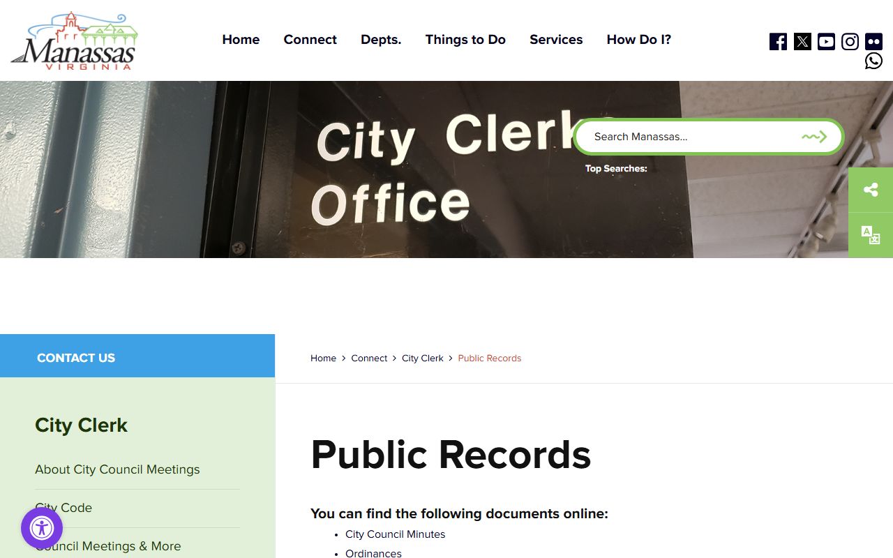Manassas public records city clerk page