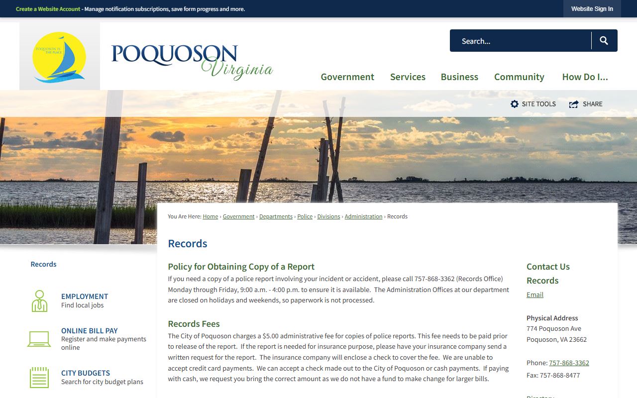 Poquoson background check police department records