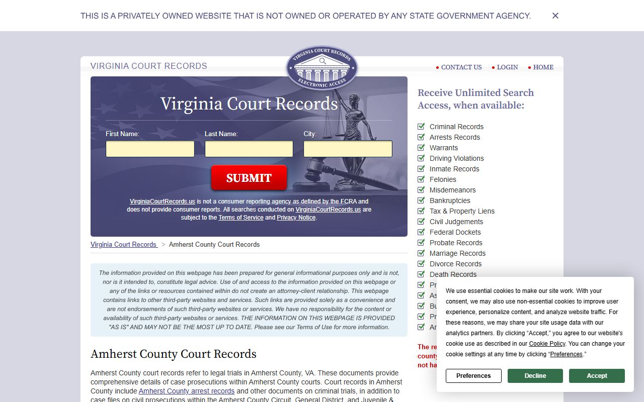 Amherst County background check court records portal