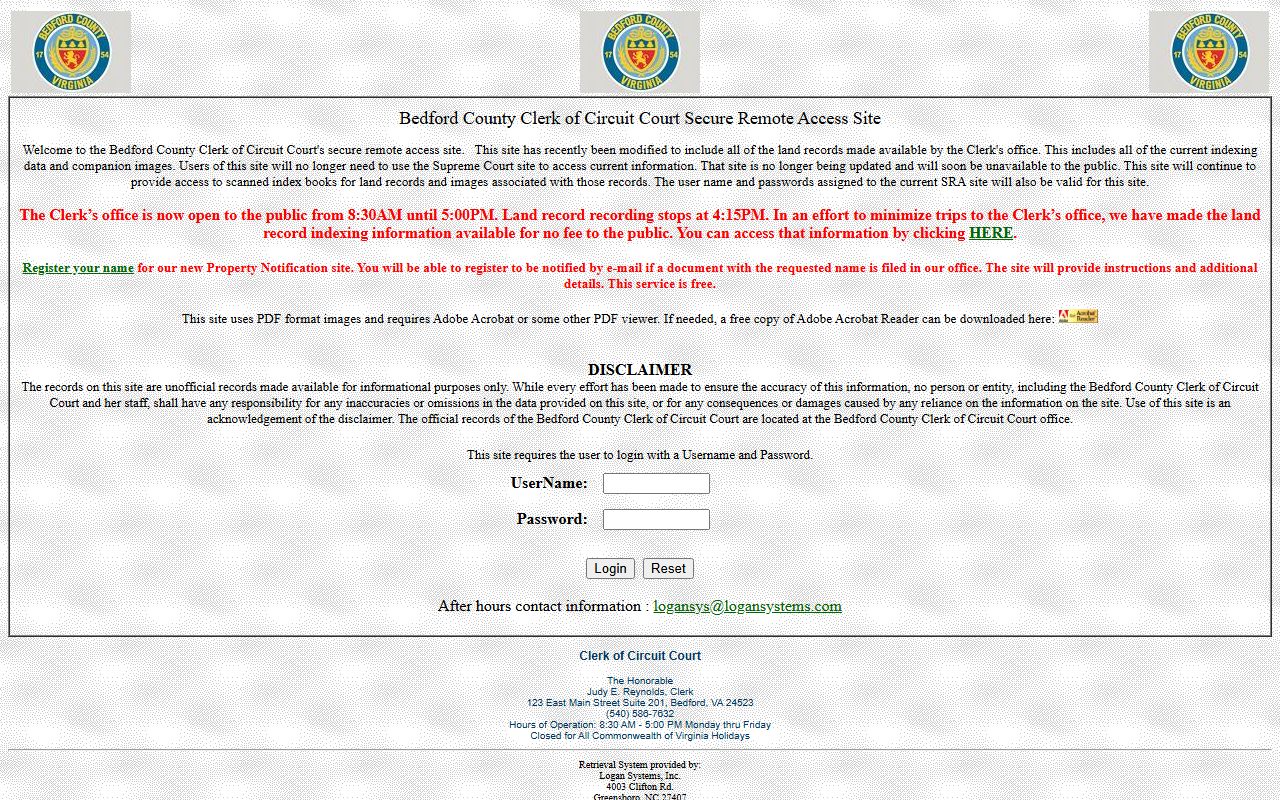 Bedford County background check circuit court records portal