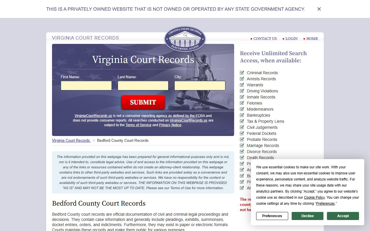 Bedford County background check court case information