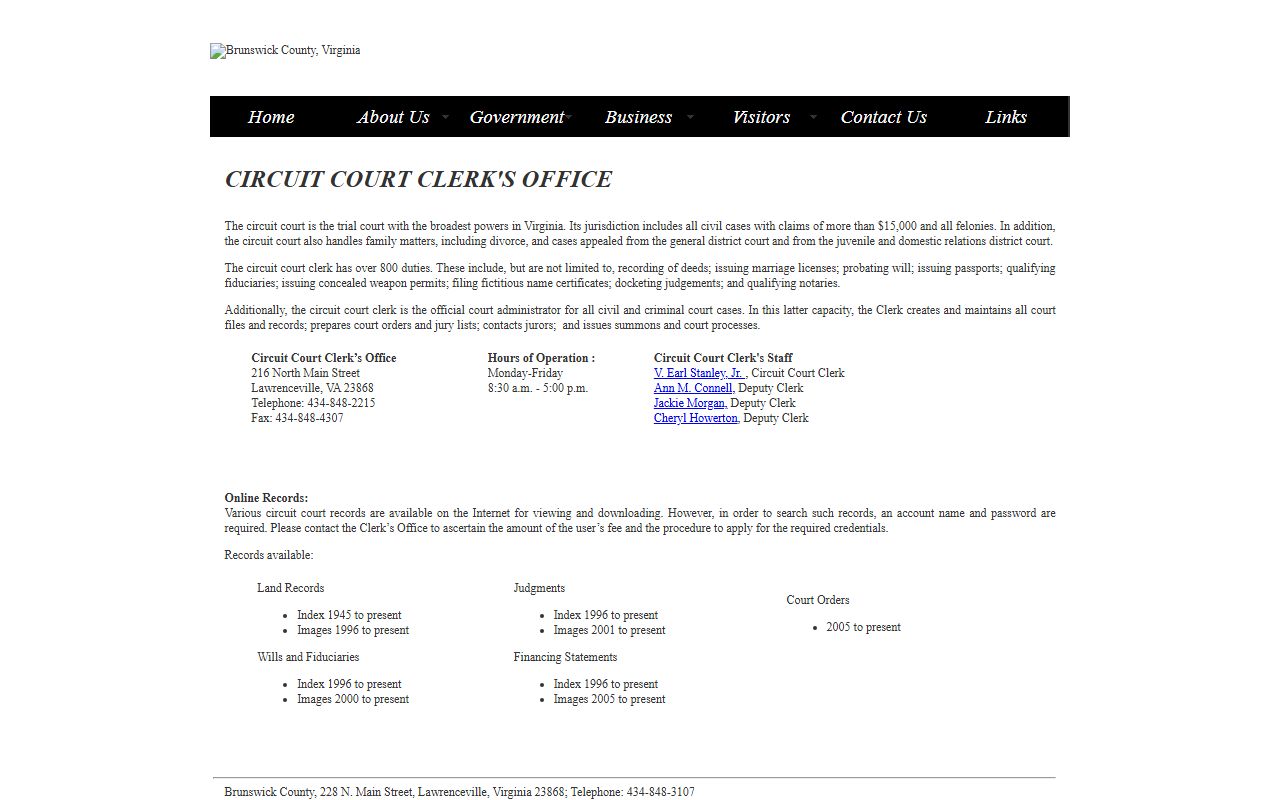 Brunswick County Circuit Court on Virginia Courts