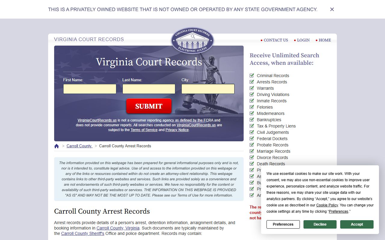 Virginia Courts Case Search Interface