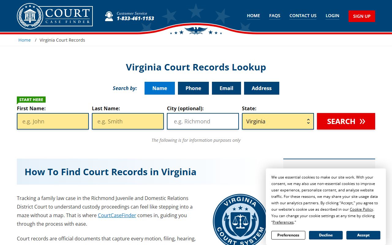 Dinwiddie County background check court records