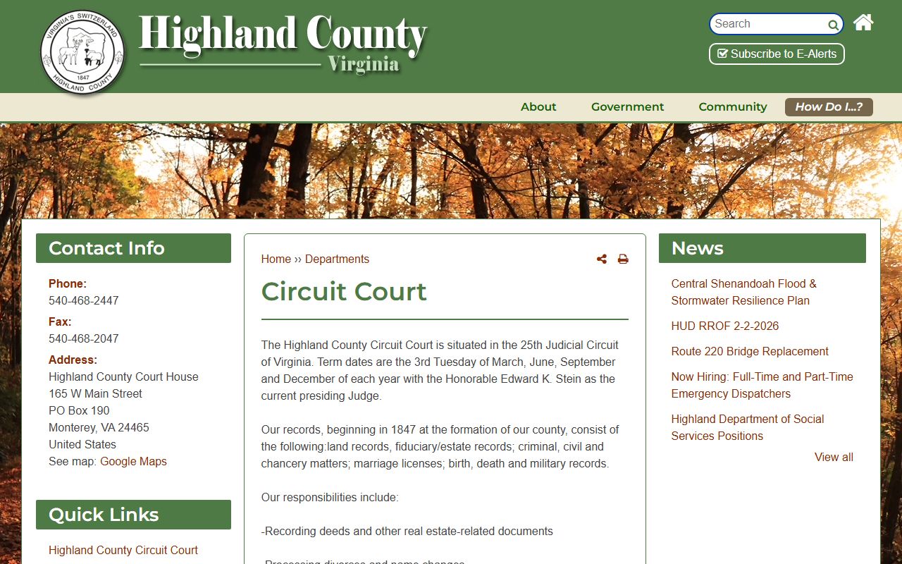 Highland County background check circuit court records