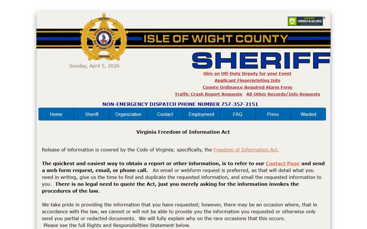 Isle of Wight County Sheriff FOIA background check records