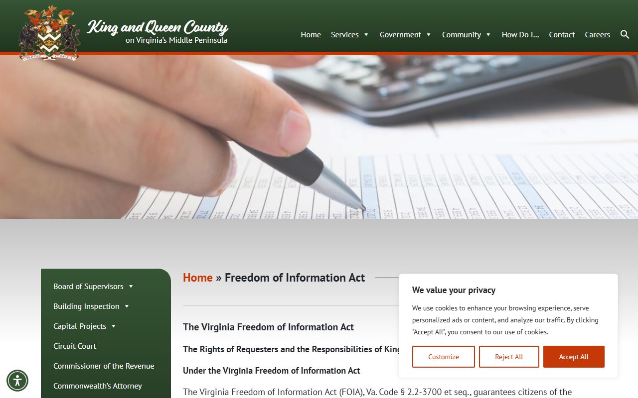 King and Queen County FOIA background check records
