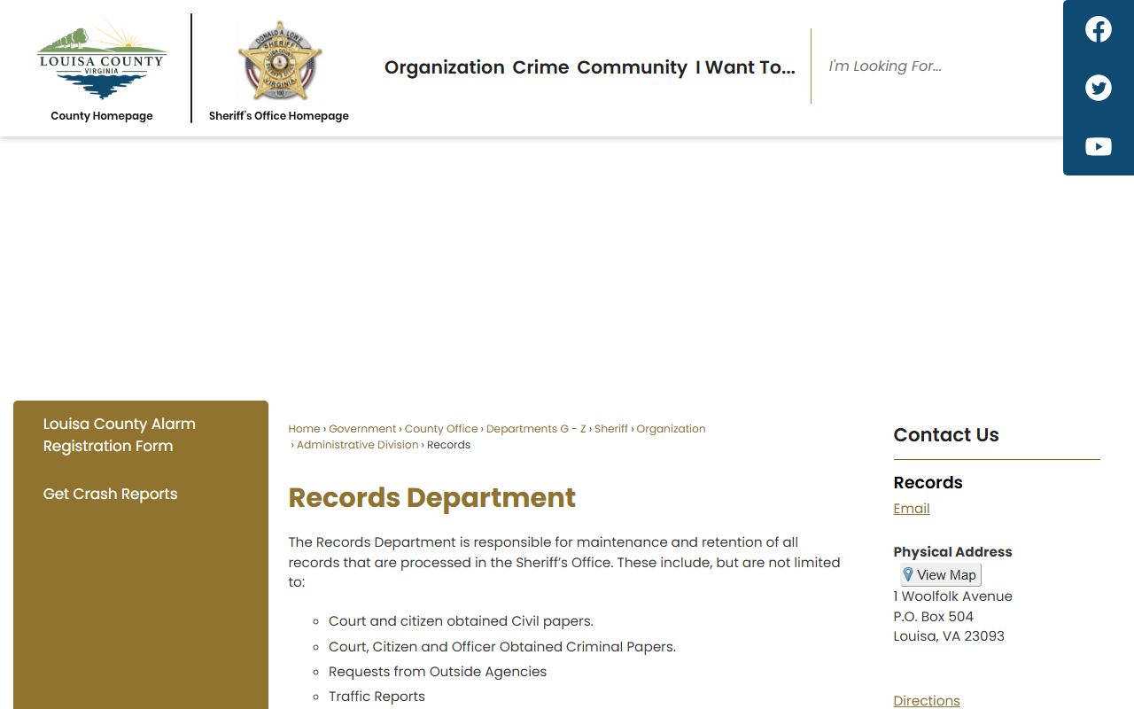 Louisa County background check sheriff records department