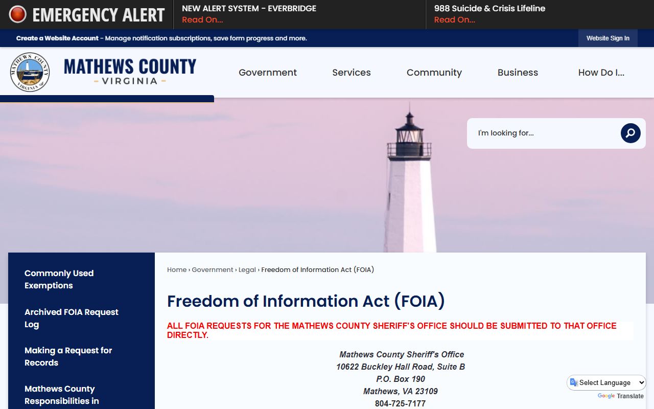 Mathews County background check FOIA request