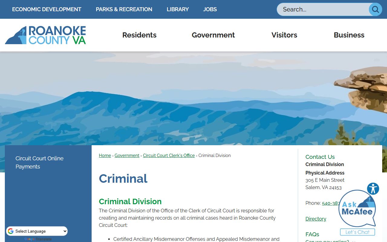 Roanoke County background check court records
