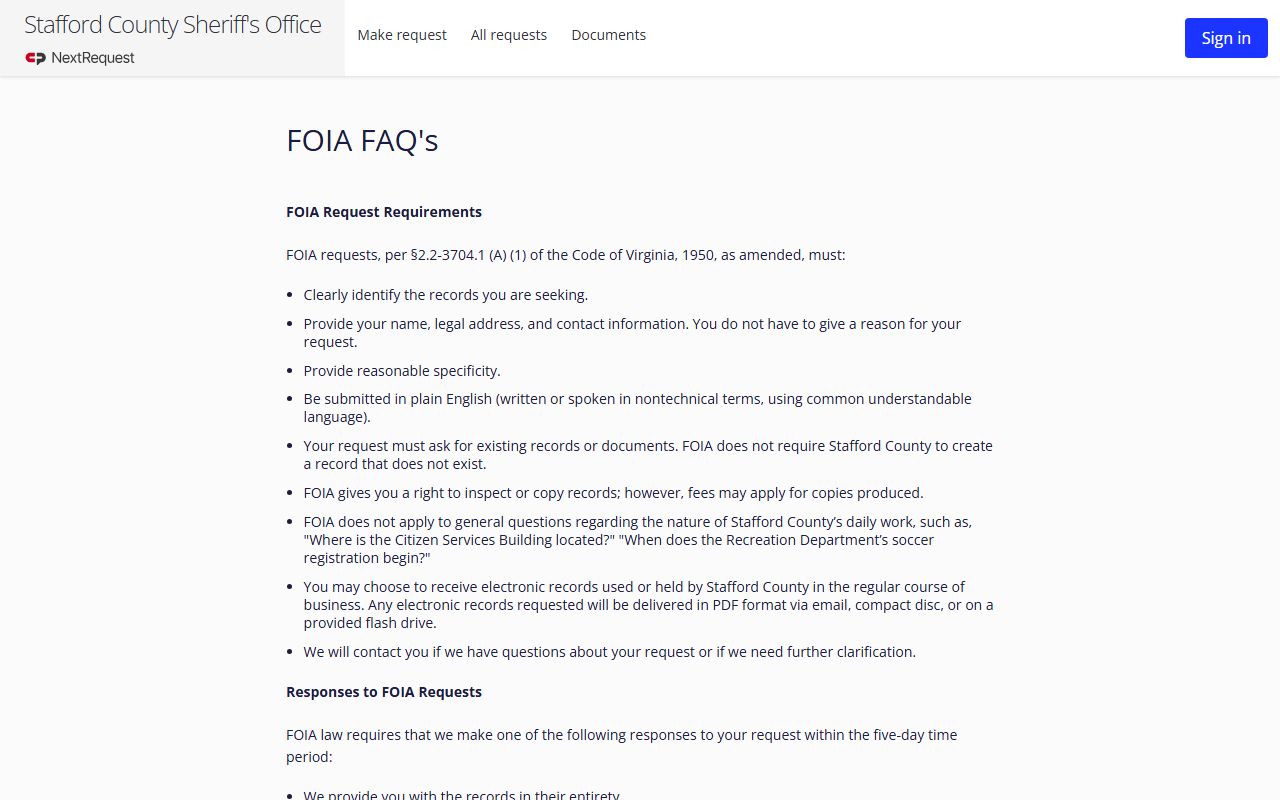 Stafford County background check FOIA