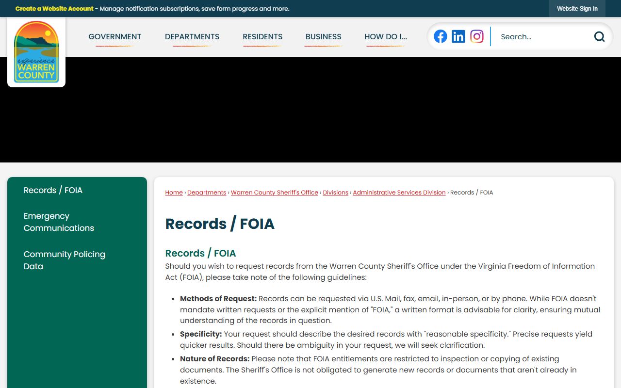 Warren County background check records and FOIA