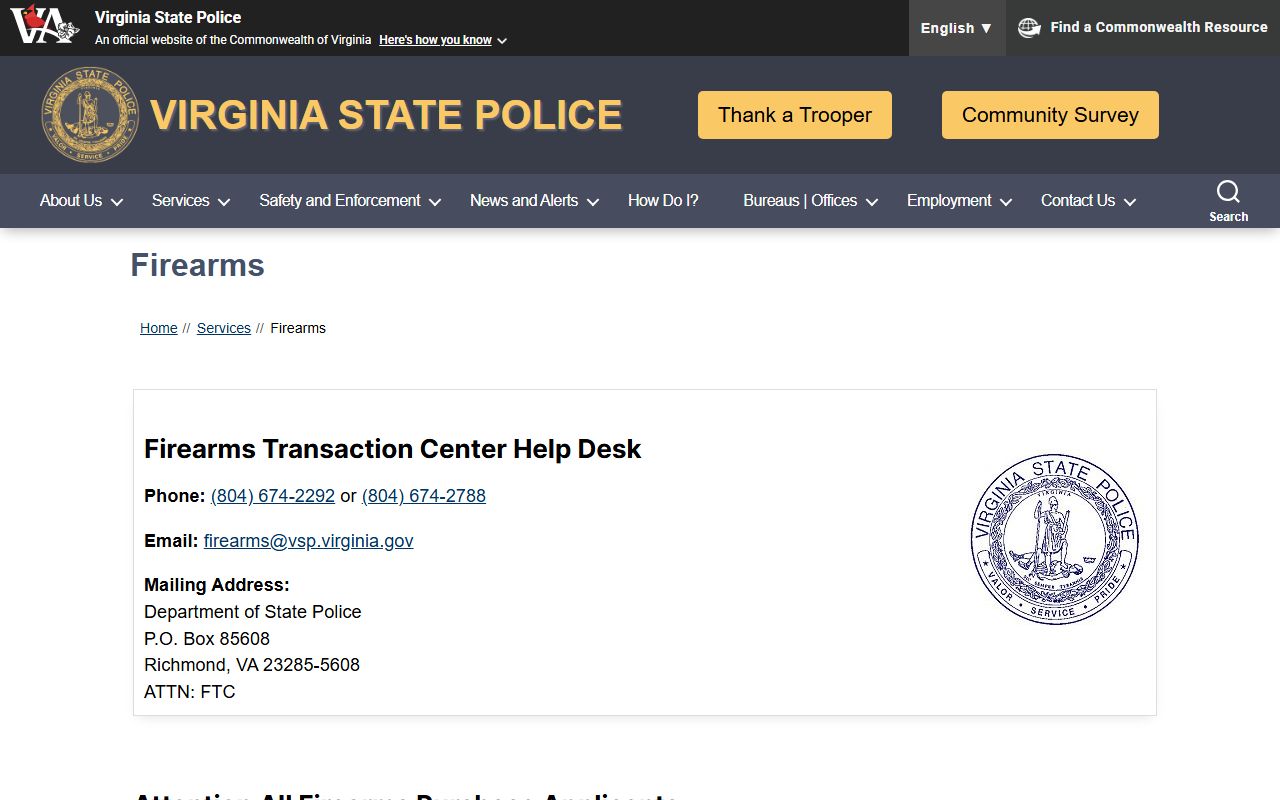 Virginia State Police firearms transaction background check program